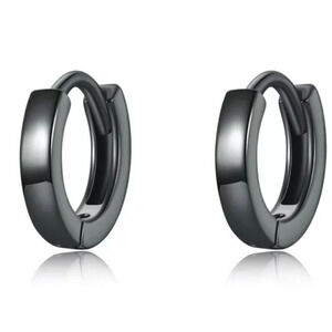 925 Sterling Silver Gun Metal Black Huggie Earrings